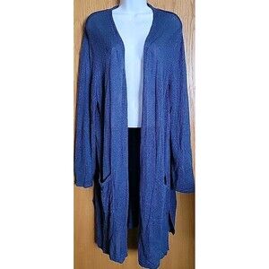 J Jill Womens Size XL Blue Long Sleeve Linen Blend Cardigan Sweater Lagenlook